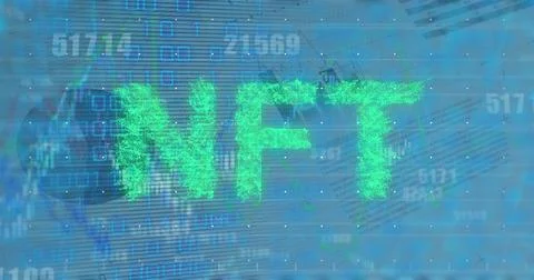 Image of nft text and binary coding over statistics Stock Illustration