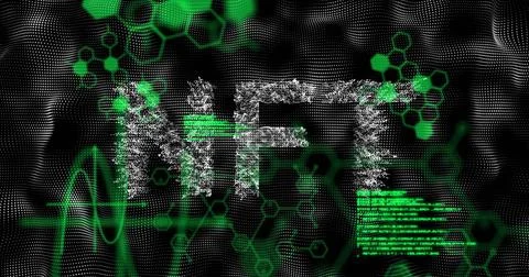Image of nft text over data processing Foto stock