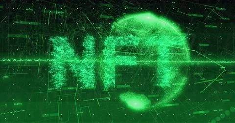 Image of nft text over globe and data processing Illustrazione stock