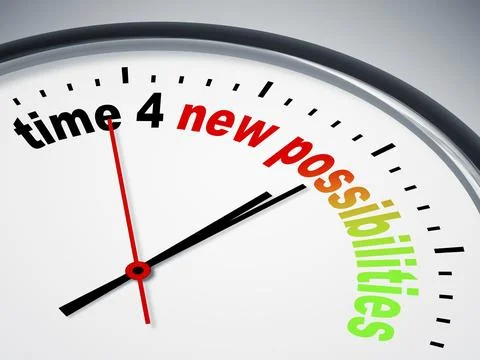 An image of a nice clock with time 4 new possibilities Stock Illustration