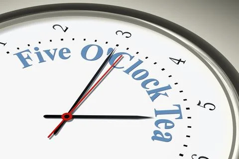 An image of a nice clock with the words Five O'Clock Tea Stock Illustration