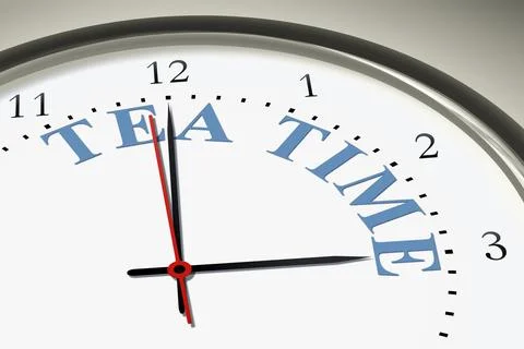 An image of a nice clock with the words tea time Stock Illustration