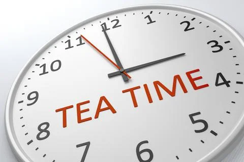 An image of a nice clock with the words tea time Stock Illustration