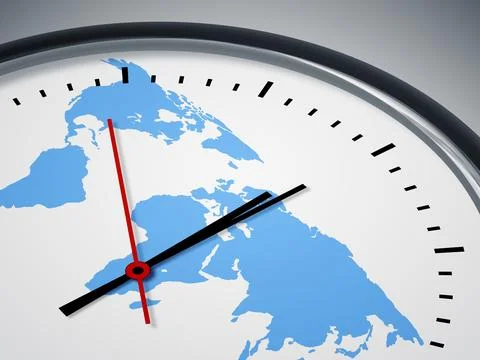 An image of a nice clock with world map Stock Illustration