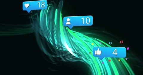 Image of notification bars, lightning and abstract pattern over black background Stock Photos