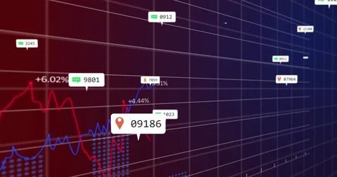 Image of notification bars with multiple graphs and changing numbers over b.. Stock Photos