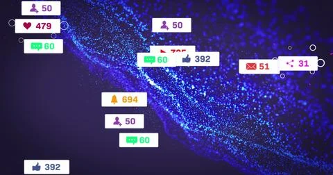 Image of notification bars over dots forming dynamic pattern against abstra.. Fotos de archivo