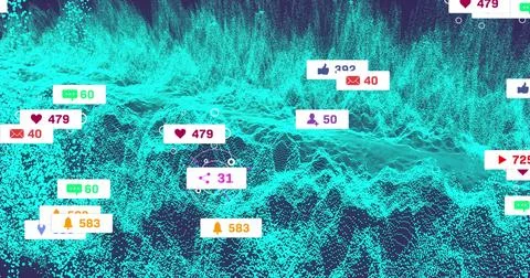 Image of notification bars over dots forming dynamic pattern against abstra.. Stock Photos