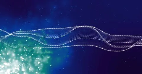 Image of nspot lights and digital data processing over blue background 스톡 일러스트