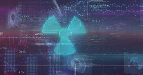 Image of nuclear symbol over data processing Stock Illustration