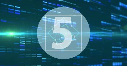 Image of number countdown from 10 to 1 in circle and blue lights on a black Stock Illustration