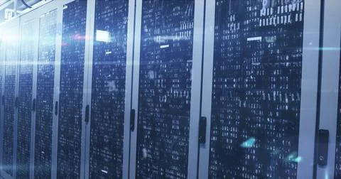 Image of numbers and data processing over computer servers Stock Illustration