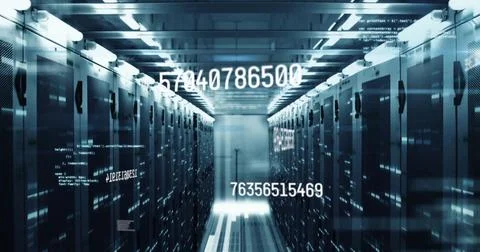 Image of numbers and data processing over computer servers Stock Illustration