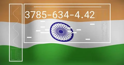 Image of numbers and data processing over Indian flag background Stock Illustration