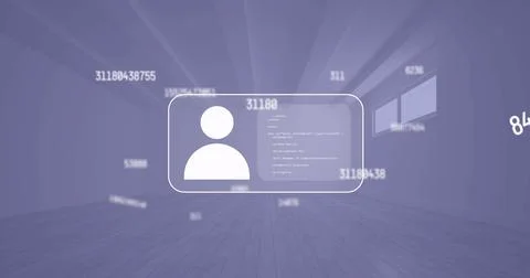 Image of numbers and data processing over screen with people icon 스톡 사진