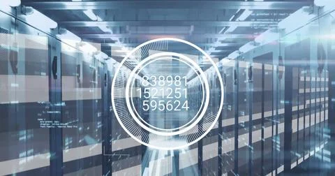 Image of numbers and data processing over computer servers Foto stock