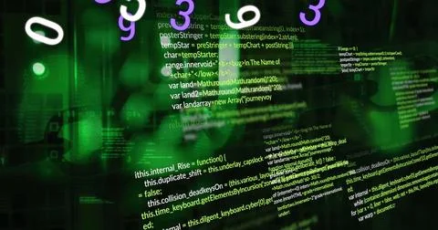 Image of numbers and data processing over computer servers Stock Photos