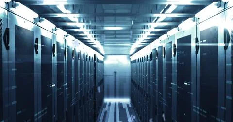 Image of numbers and data processing over computer servers Foto stock