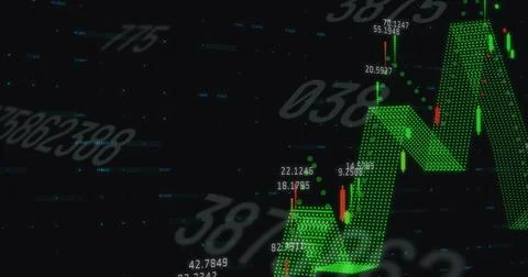Image of numbers and graphs over black background 스톡 일러스트