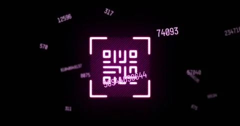 Image of numbers and qr code on black background Stock Illustration