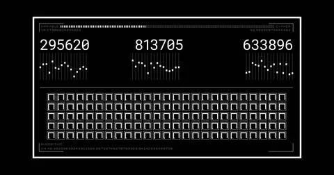 Image of numbers changing and data processing on computer screen over black 스톡 일러스트