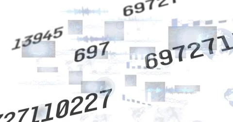 Image of numbers changing and data processing over screens on white background Illustrazione stock