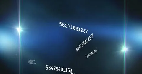 Image of numbers changing and data processing over glowing blue background Illustrazione stock