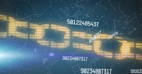 Image of numbers changing and data processing over online security chain 스톡 일러스트