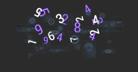 Image of numbers changing and data processing over screens on grey background 스톡 일러스트