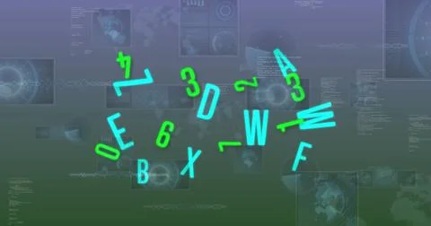 Image of numbers changing and data processing over screens on grey background 스톡 일러스트