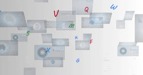 Image of numbers changing and data processing over screens on white background Stock Illustration