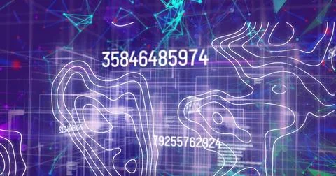 Image of numbers changing and data processing over white lines Stock Illustration