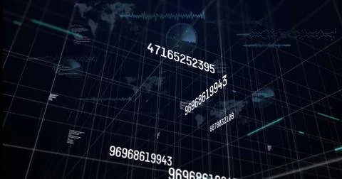 Image of numbers changing and data processing on black background Stock Photos