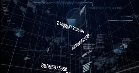 Image of numbers changing and data processing on black background Foto stock