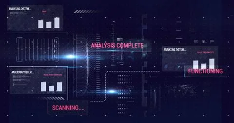 Image of numbers changing and data processing over glowing light over grid .. 스톡 사진