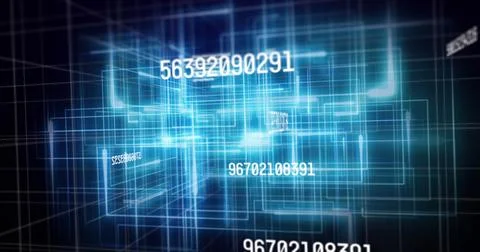 Image of numbers changing and data processing on black background Stock Photos