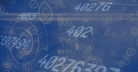 Image of numbers changing and scope scanning over digital icons Stock Illustration