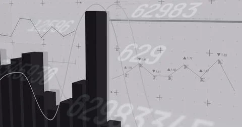Image of numbers changing and statistics on grey background Stock Illustration