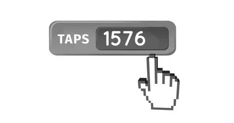 Image of numbers changing and taps text in grey banner with finger pointing.. 스톡 사진