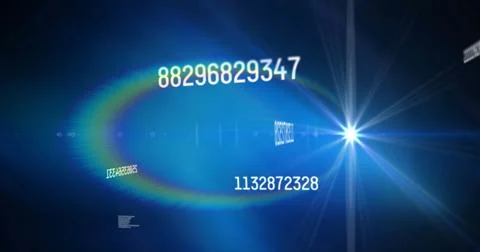 Image of numbers changing data processing against glowing blue background Stock Illustration