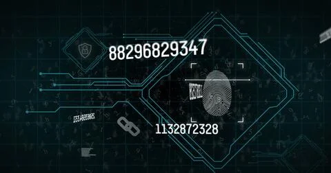 Image of numbers changing data processing over biometric fingerprint Stockillustratie