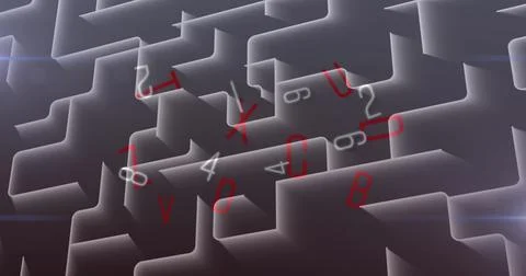 Image of numbers changing over abstract labyrinth Foto stock