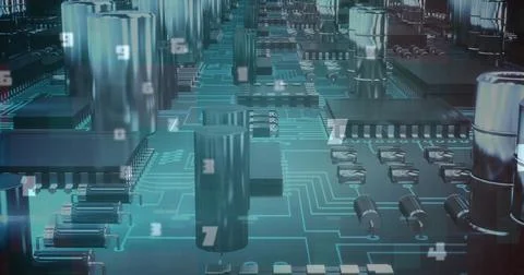 Image of numbers changing over computer processor イラスト素材