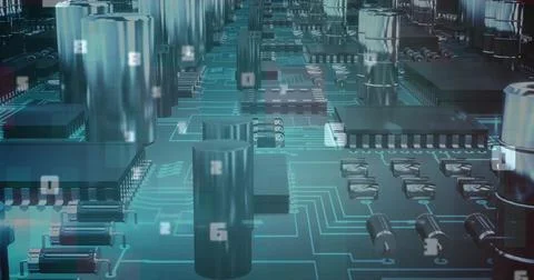 Image of numbers changing over computer processor Stock Illustration