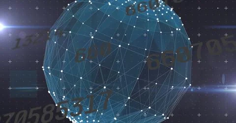 Image of numbers changing over globe with network of connections in background Stockillustratie