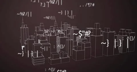 Image of numbers changing over spinning 3d model of city Stock-Illustration