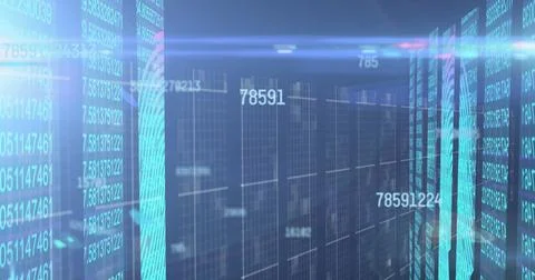 Image of numbers changing over tech room with computer servers Stock Illustration