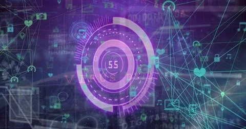 Image of numbers changing, scopes scanning and data processing Stock Photos