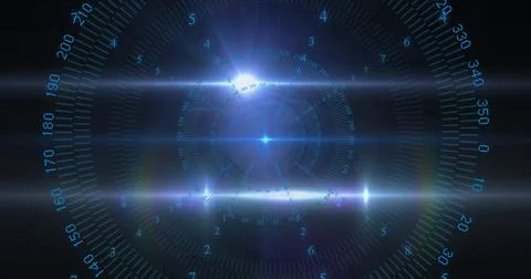 Image of numbers in circles over light spots Foto stock