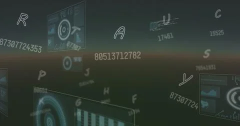 Image of numbers falling and data processing over green background 스톡 일러스트
